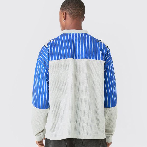 Oversized Official Racing Stripe Long Sleeve Varsity Mesh Top - Image 2