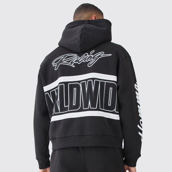 Oversized Boxy Applique Moto Hoodie - Image 2