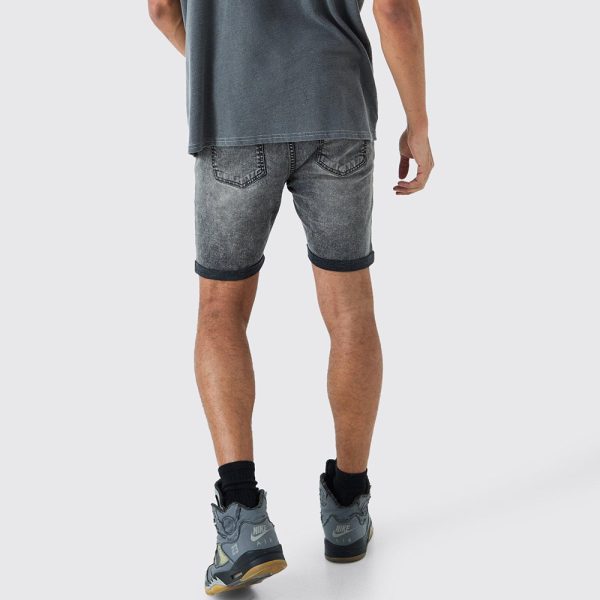 Skinny Stretch Denim Shorts in Charcoal - Image 2
